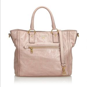 Prada Pink Beige Leather Satchel Large Bag
